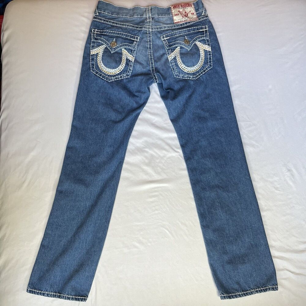 True Religion Billy Super T Jeans Mens Tag 34 (36x35) Bootcut USA White Stitch